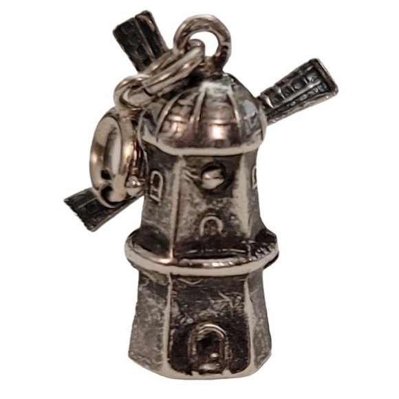 800 Silver Round Spring Clasp Articulated Windmill Charm E328 - Picture 6 of 9